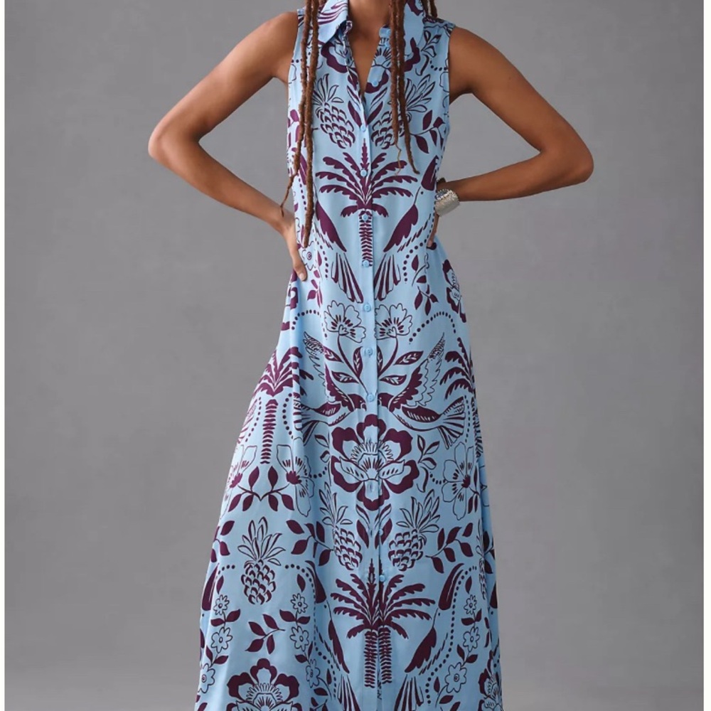 Blue and burgundy maxi slip dress